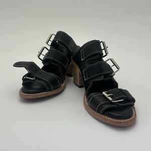 Freebird Quincy Black Leather Strappy Buckle Chunky Heel Mule Sandals Womens 8
